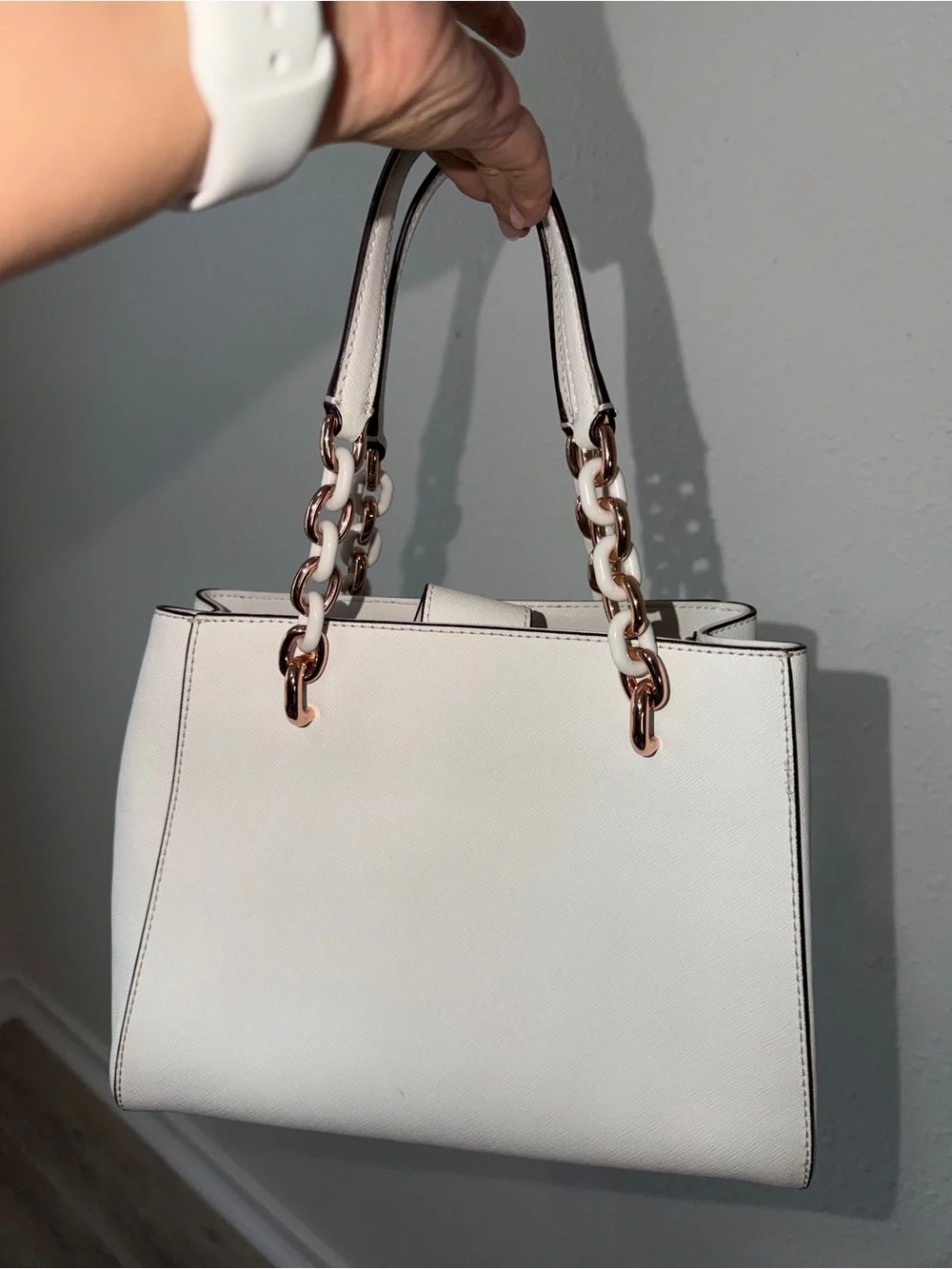 Michael Kors White Saffiano Satchel with Matching Wallet